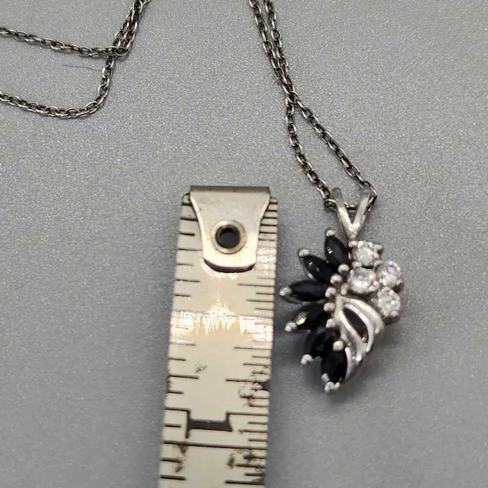 Sterling Silver Onyx & Rhinestone Pendant Necklac… - image 2