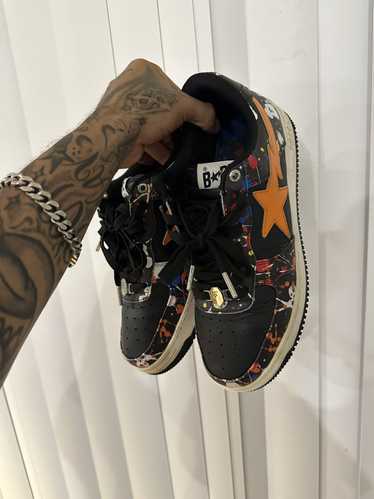 Bape Bapetsa paint splatter orange and black