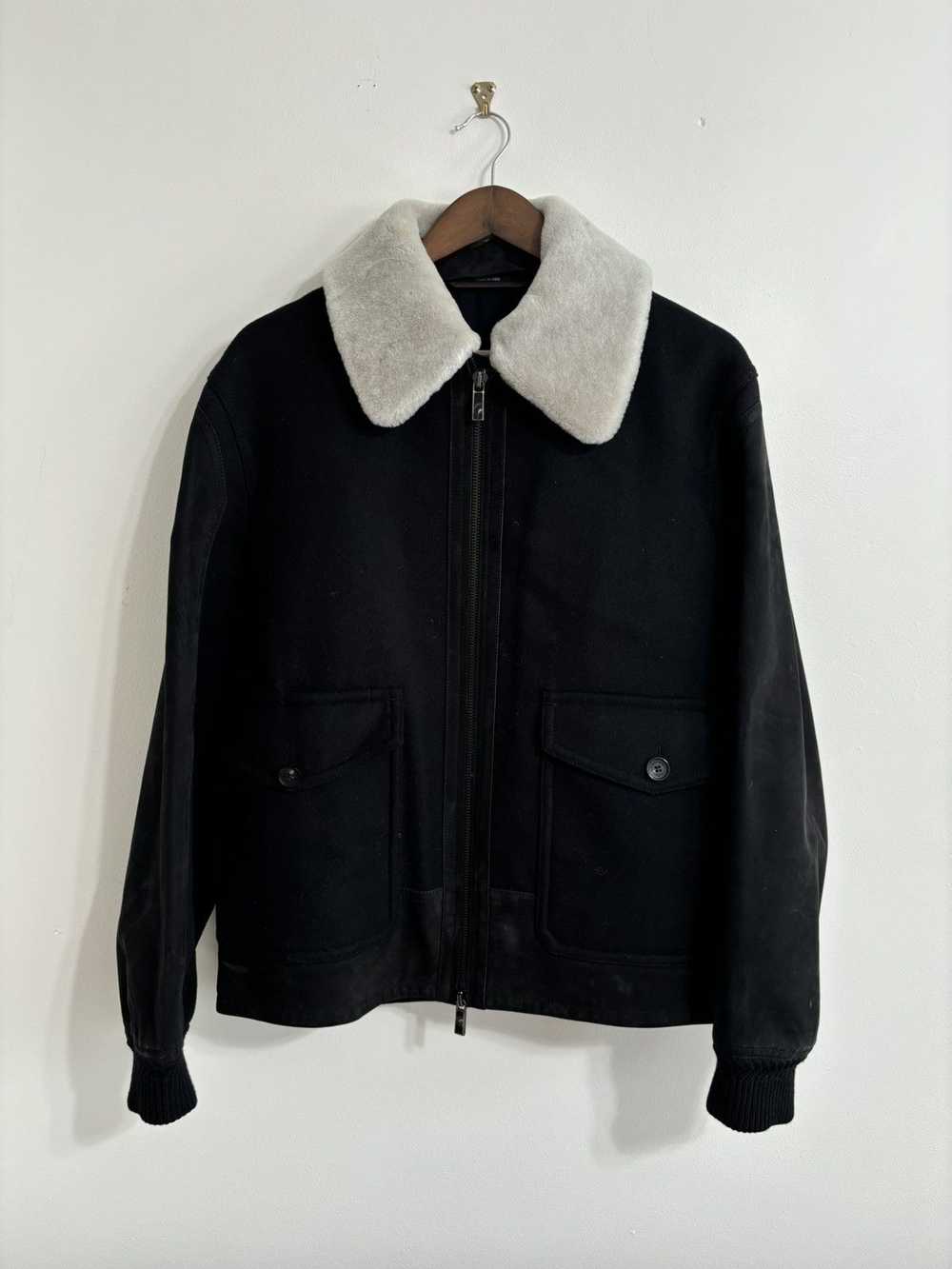 Ermenegildo Zegna Leather Wool Fur Collar Bomber … - image 1