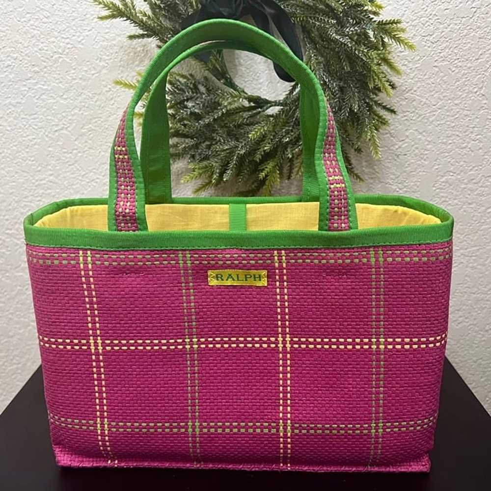 VTG Ralph Lauren RALPH Plaid Woven Straw Handbag … - image 1