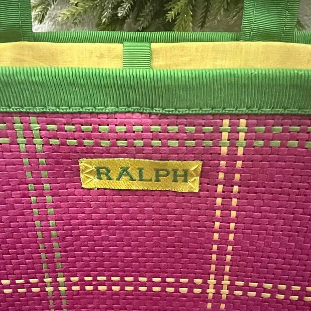 VTG Ralph Lauren RALPH Plaid Woven Straw Handbag … - image 2