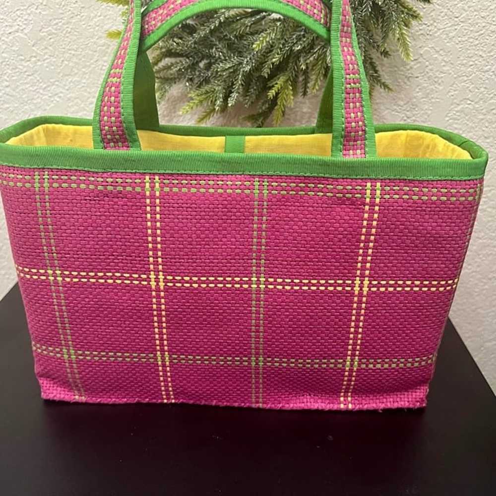 VTG Ralph Lauren RALPH Plaid Woven Straw Handbag … - image 4