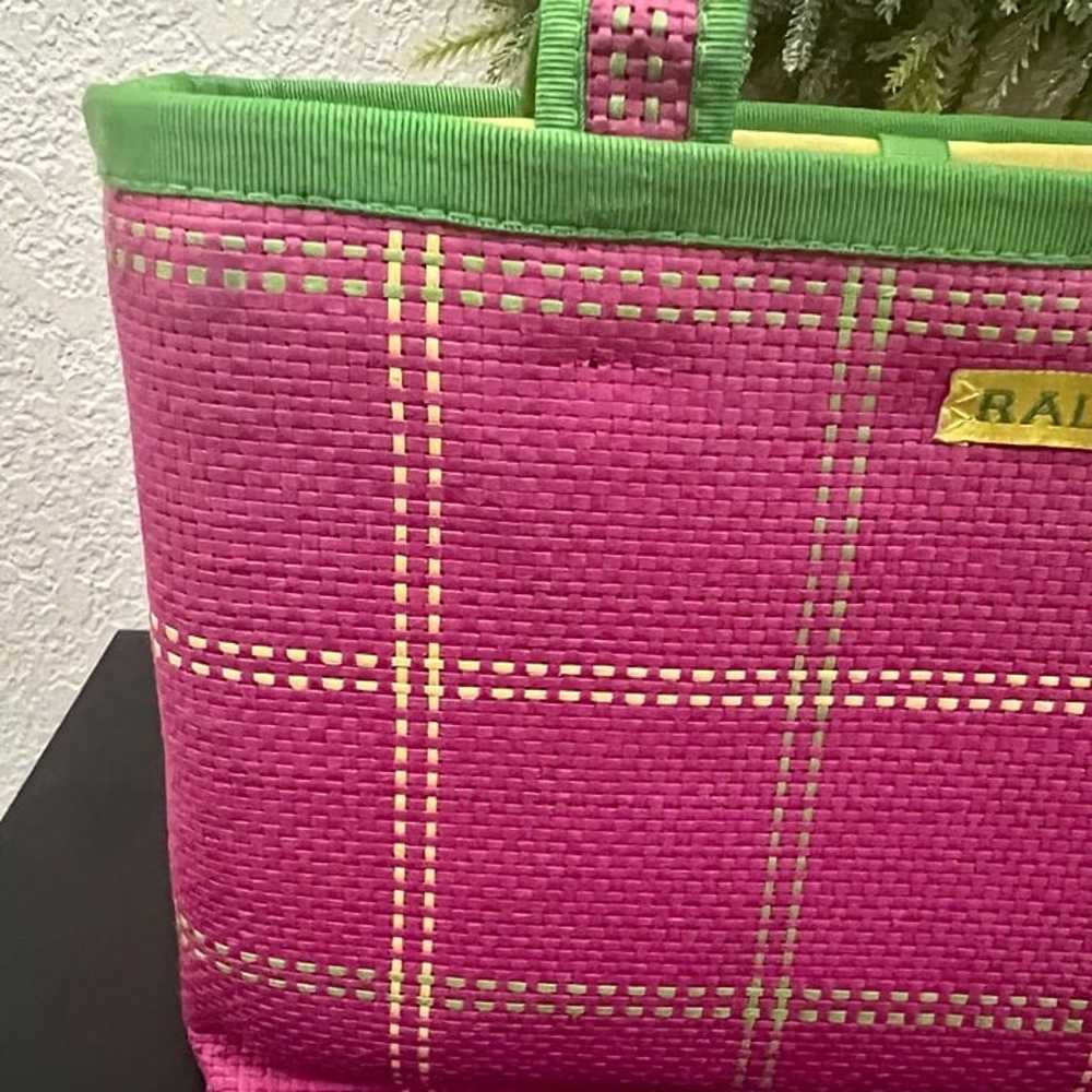 VTG Ralph Lauren RALPH Plaid Woven Straw Handbag … - image 7