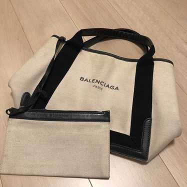 Balenciaga Cabas S Navy Canvas Leather