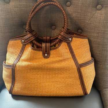 Vintage modern Fossil straw weave, and leather Pu… - image 1