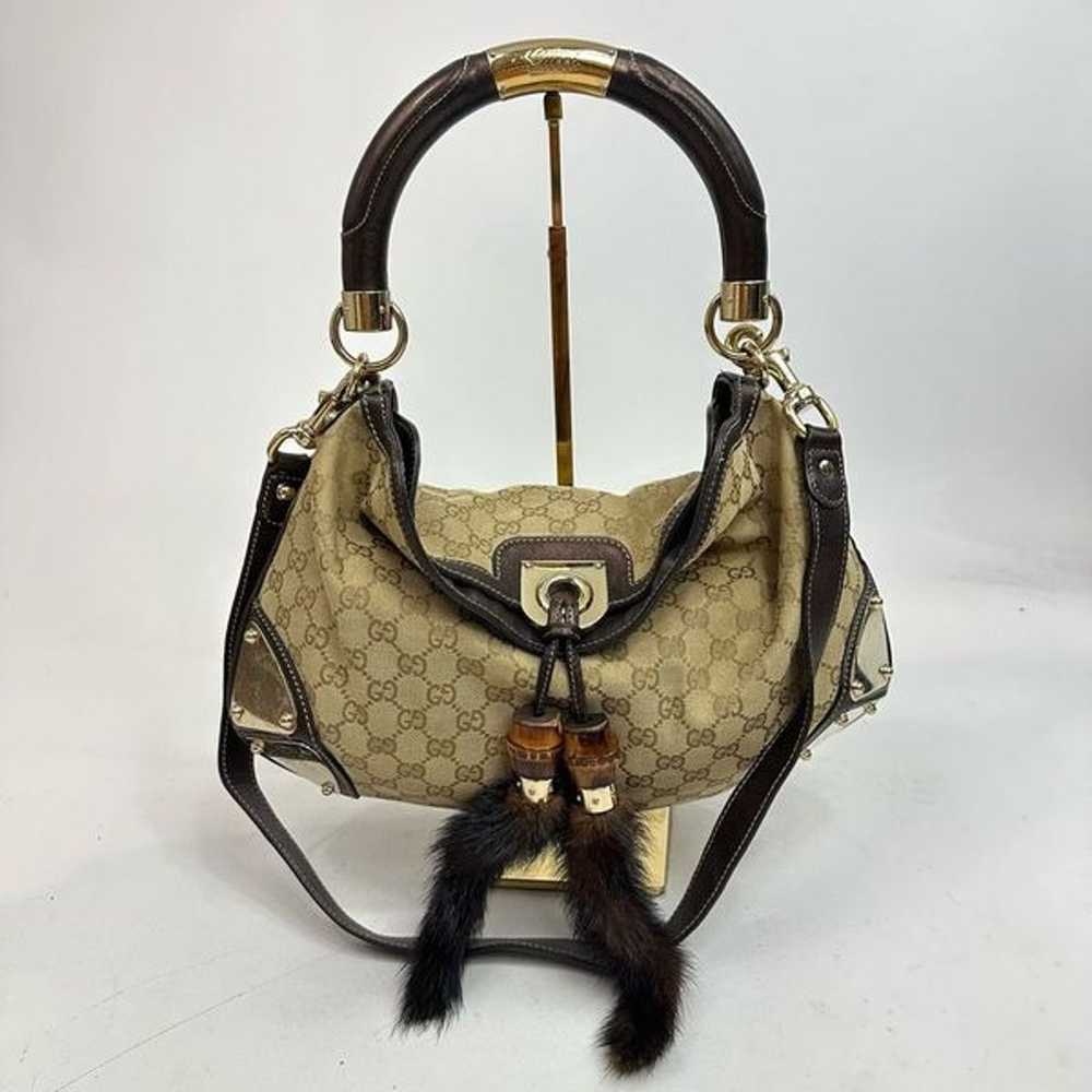 Vintage Gucci Monogram Canvas Mink Indy Hobo Bag - image 1