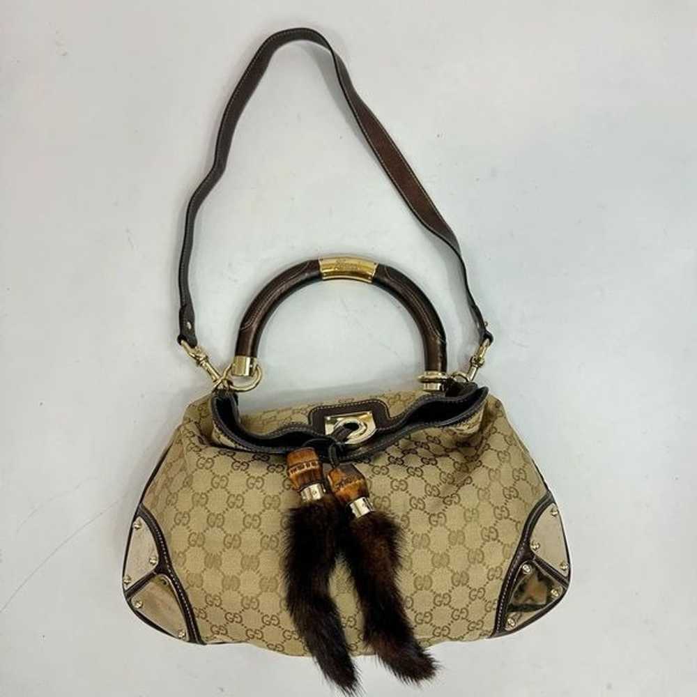 Vintage Gucci Monogram Canvas Mink Indy Hobo Bag - image 2