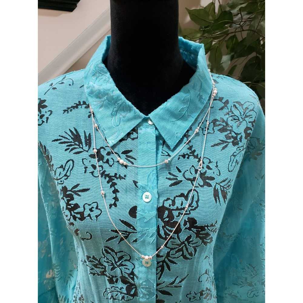 Other Salon Studio Sheer Blue Floral Rayon Button… - image 2