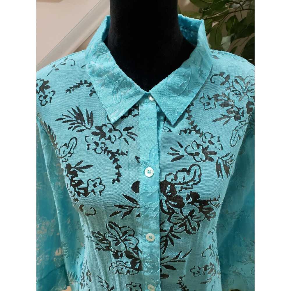 Other Salon Studio Sheer Blue Floral Rayon Button… - image 4