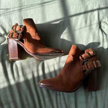 Brown buckle ankle boots