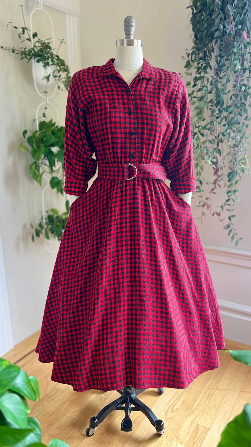 1990s Plaid Flannel Shirt Dress | x-small/small - image 1