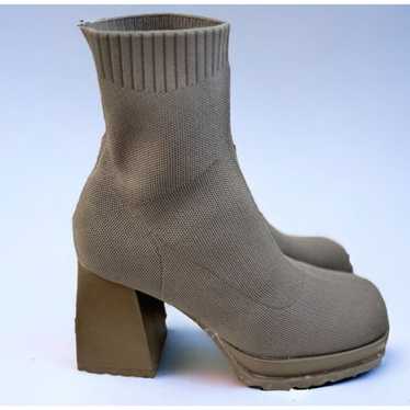 Womens Platform Sock Ankle Boots Square Toe Grey … - image 1