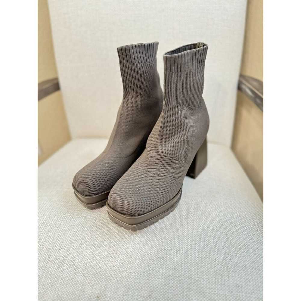 Womens Platform Sock Ankle Boots Square Toe Grey … - image 2