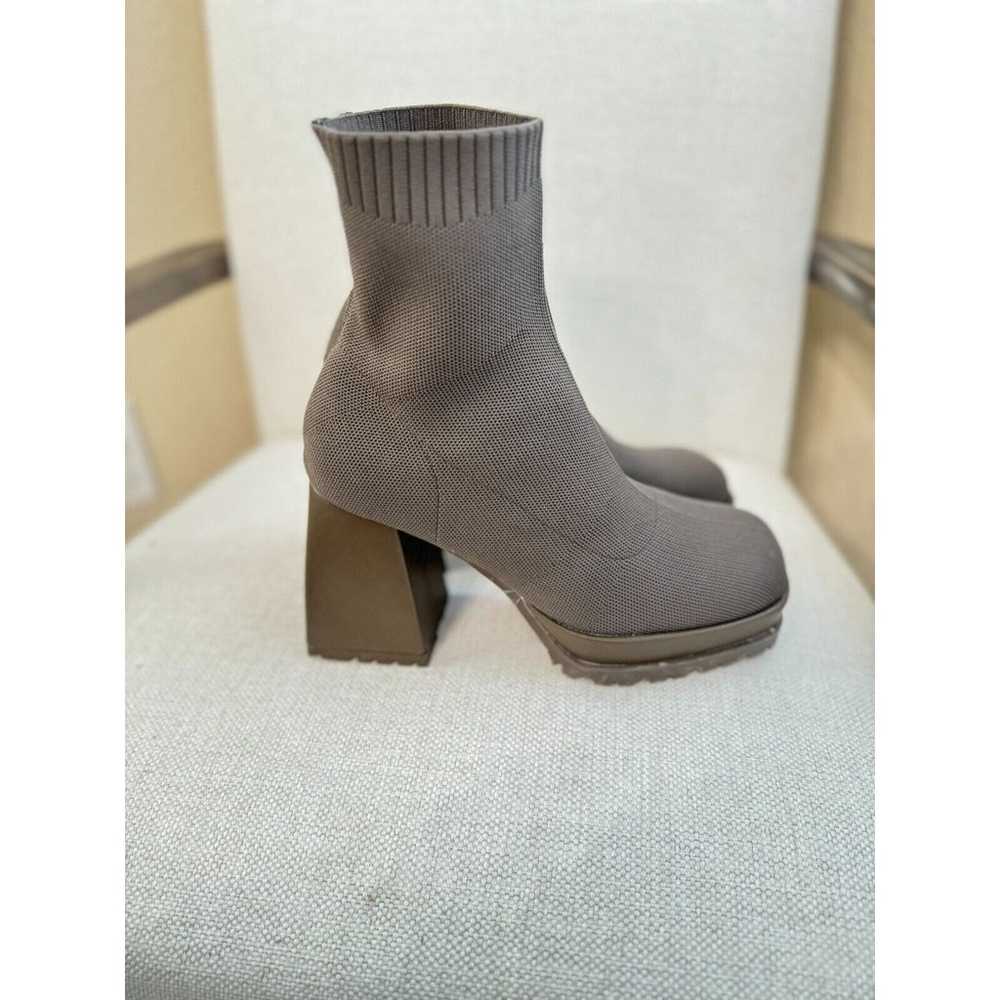 Womens Platform Sock Ankle Boots Square Toe Grey … - image 7