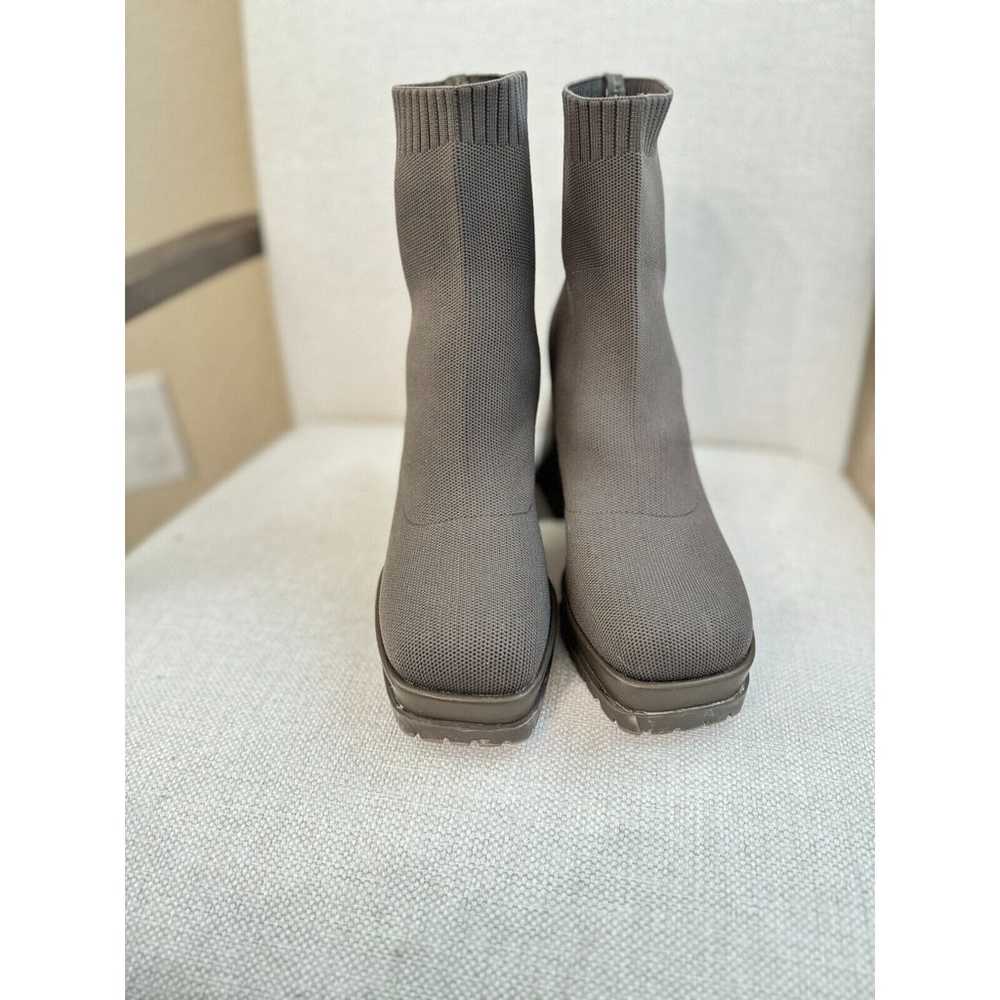 Womens Platform Sock Ankle Boots Square Toe Grey … - image 8