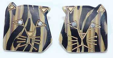 Laminated Galalith Striped Tiger Earrings - image 1