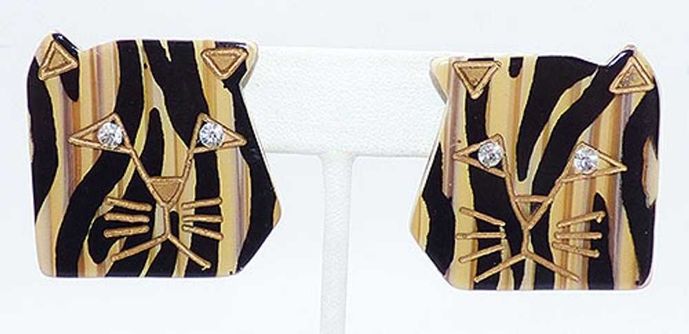 Laminated Galalith Striped Tiger Earrings - image 2