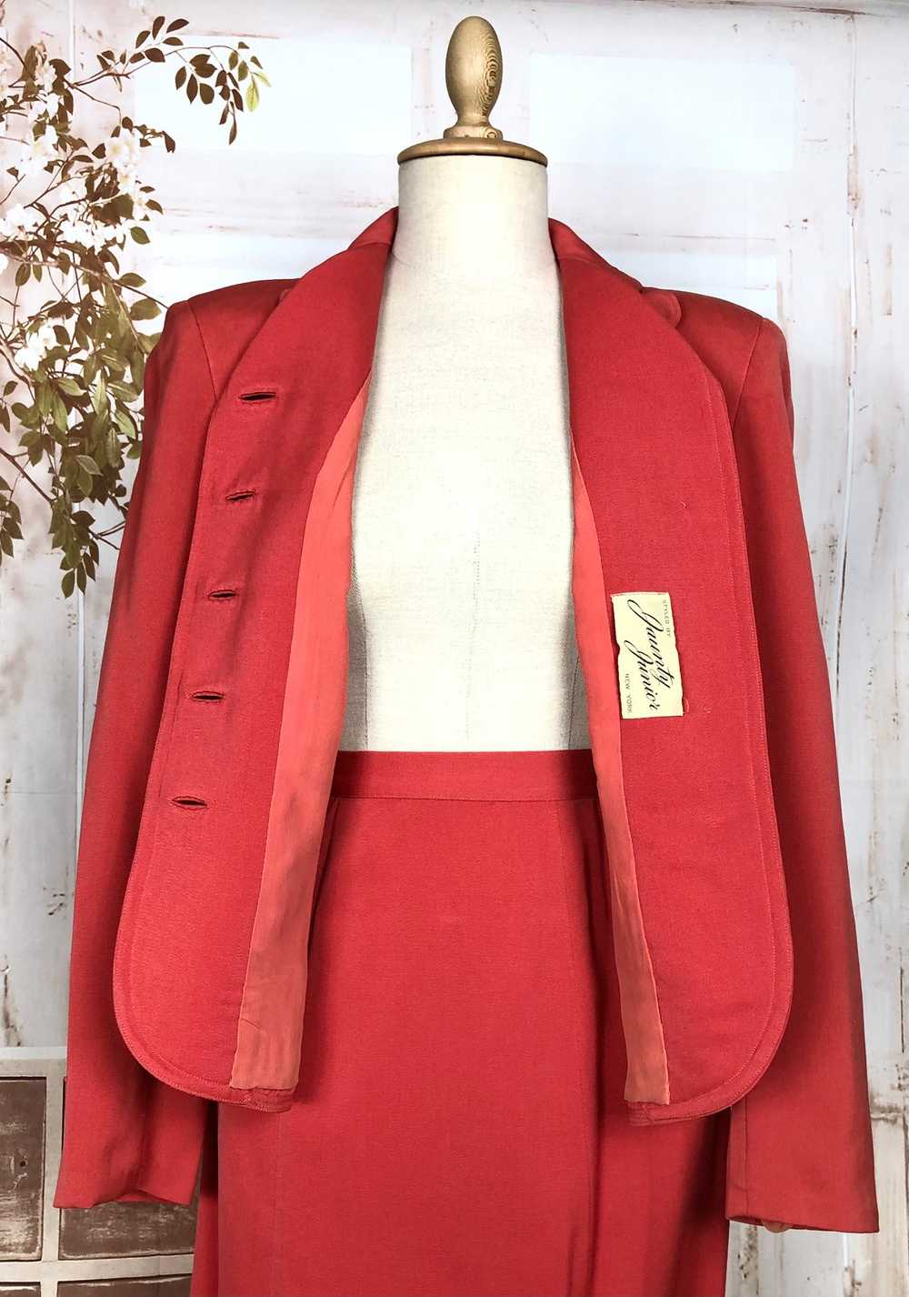 Incredible Original 1940s Vintage Coral Red Gabar… - image 10