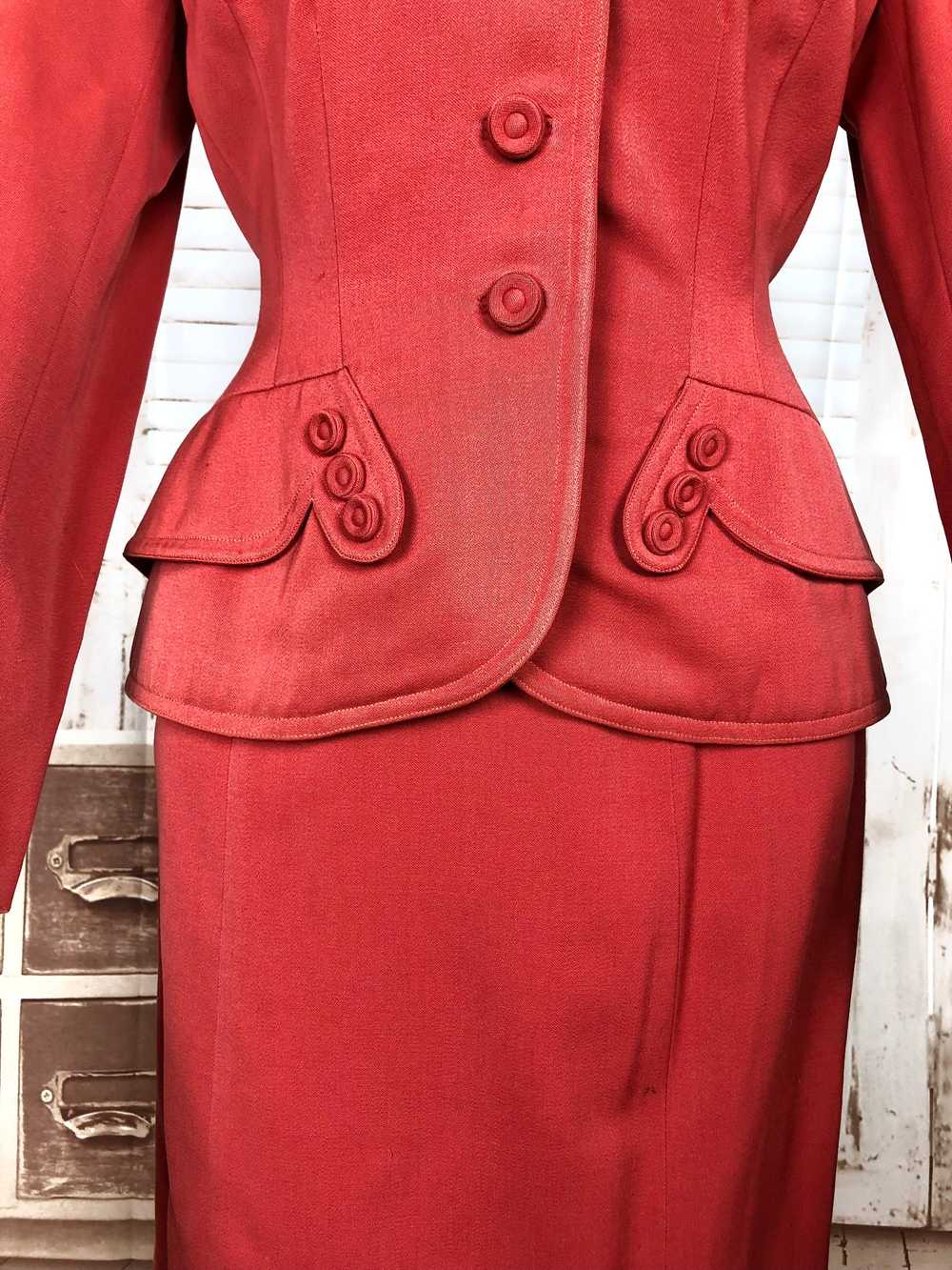 Incredible Original 1940s Vintage Coral Red Gabar… - image 12