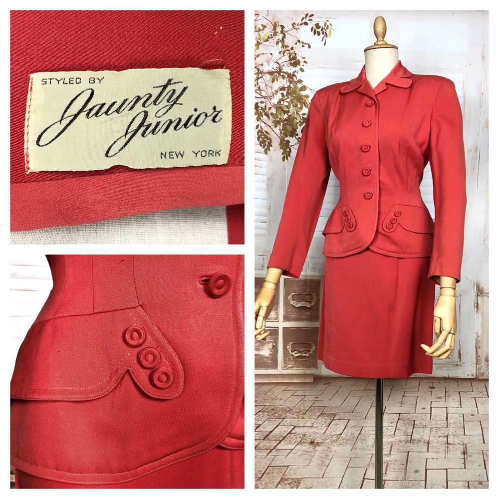 Incredible Original 1940s Vintage Coral Red Gabar… - image 1