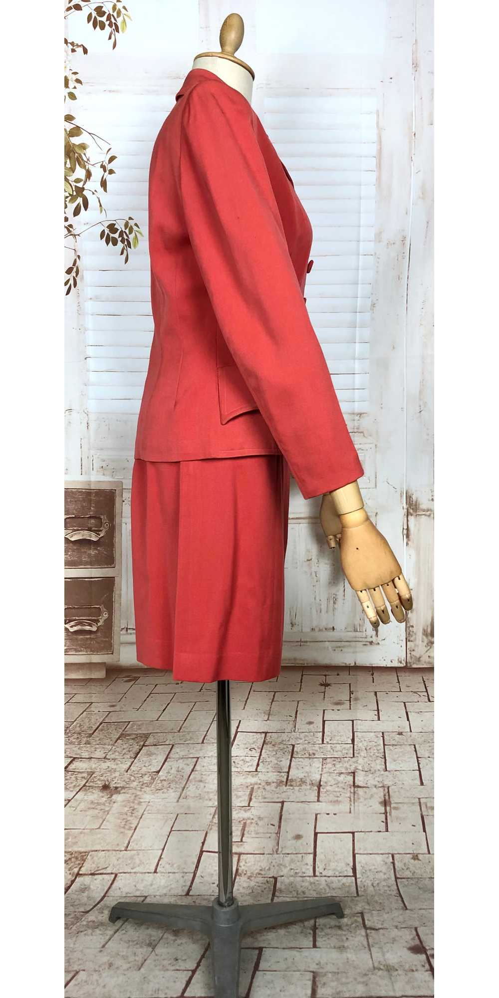 Incredible Original 1940s Vintage Coral Red Gabar… - image 2