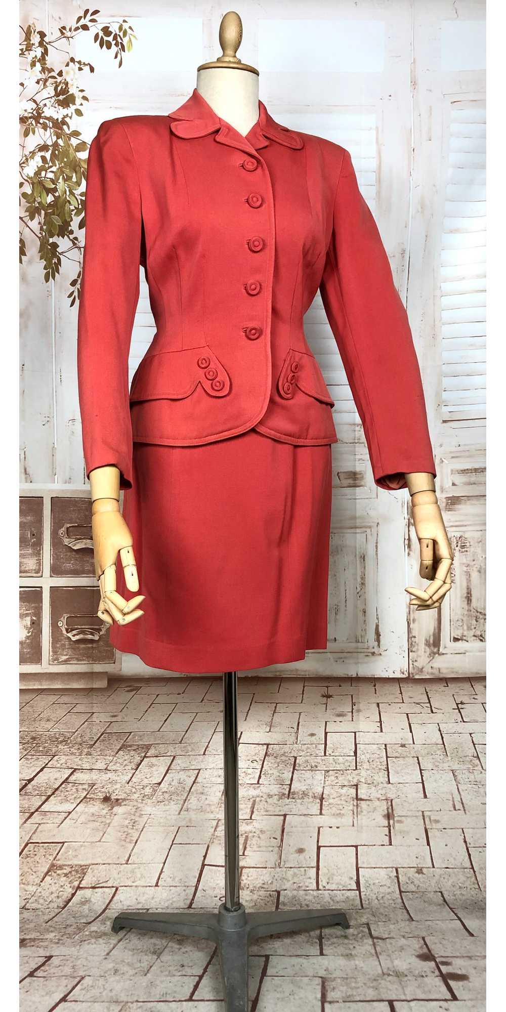 Incredible Original 1940s Vintage Coral Red Gabar… - image 3