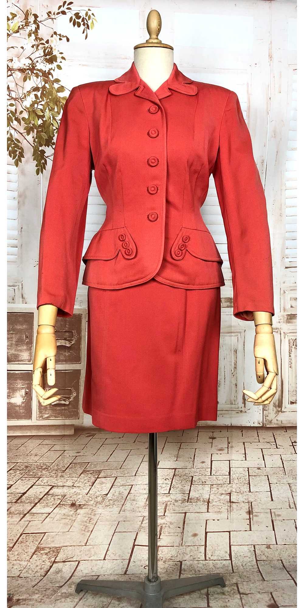 Incredible Original 1940s Vintage Coral Red Gabar… - image 4