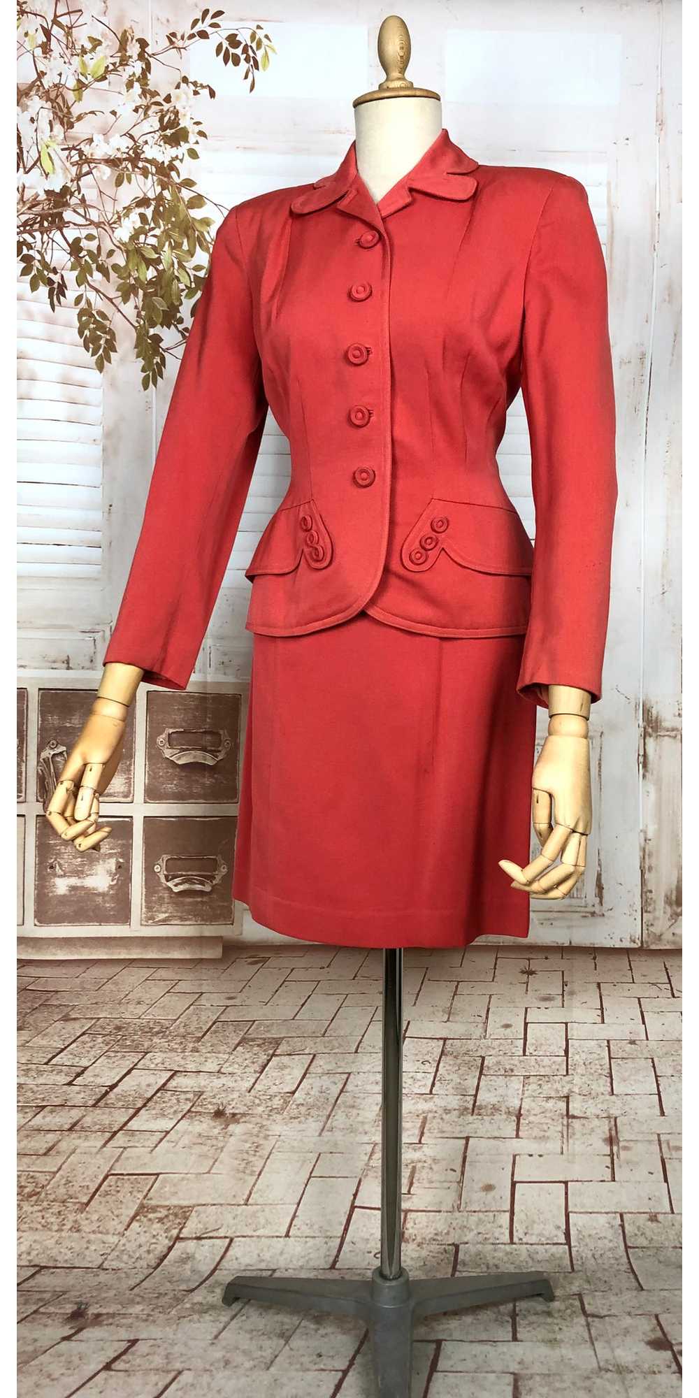 Incredible Original 1940s Vintage Coral Red Gabar… - image 5