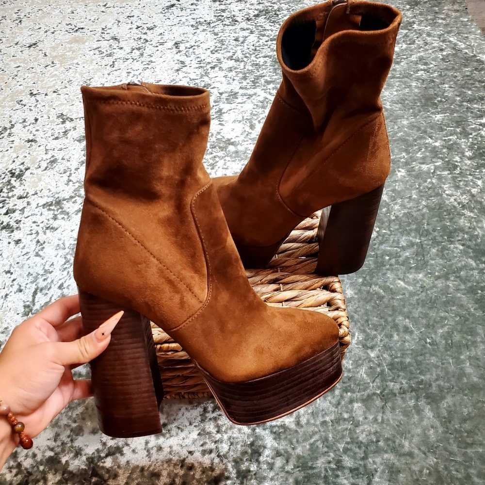 Steve Madden Hoopla Platform Brown Booties - image 1