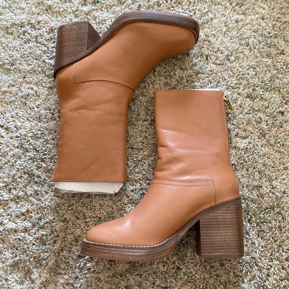 NWOT Free People Portwood Brown Leather Heeled Bo… - image 1