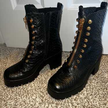 Jeffrey Campbell Tonette Black Snake Combat Boots