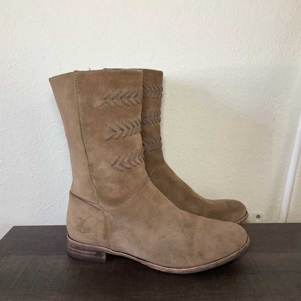 UGG Cailyn Tan Leather Chevron Suede Mid Calf Boo… - image 2