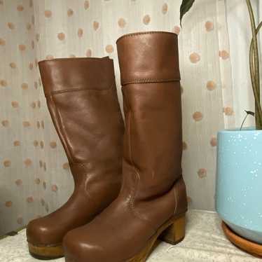 Brown leather boots