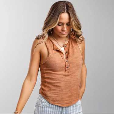 Free People We the Free Vintage Texture Henley Tan