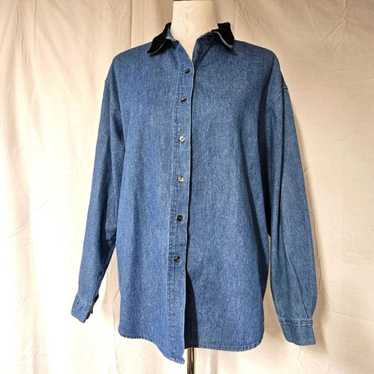 Talbots Vintage Stonewashed Denim & Velvet Button 