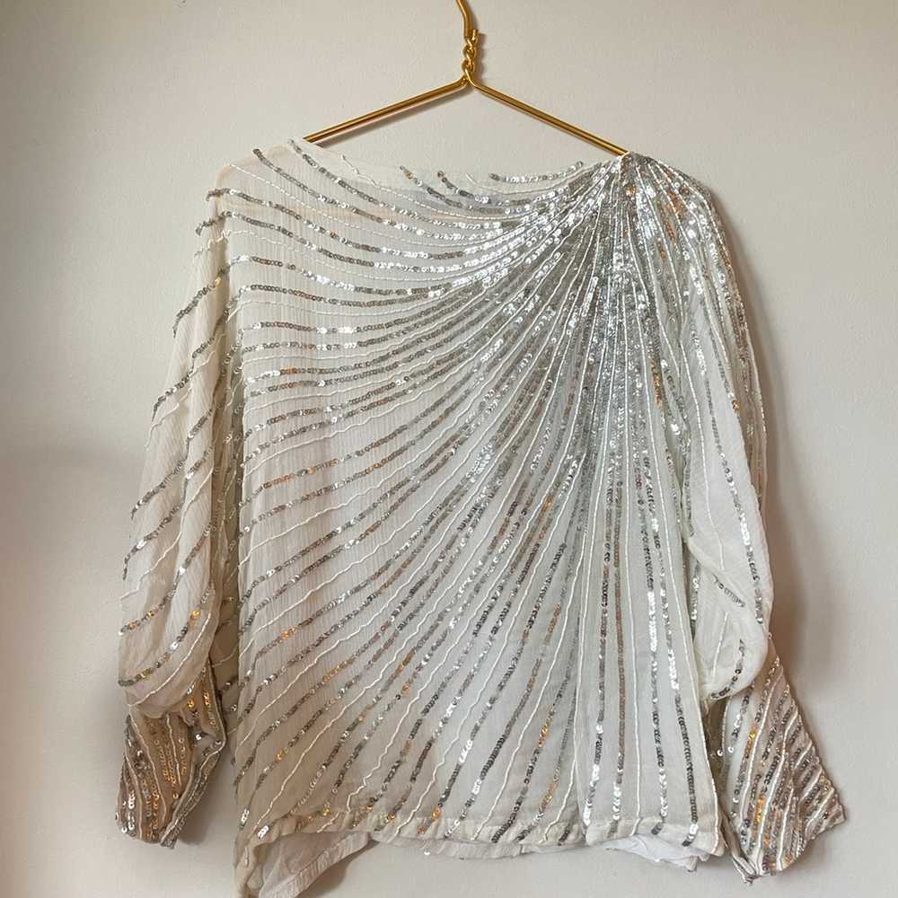 Vintage Neiman Marcus White Silver and Sequin Lon… - image 2