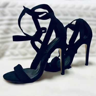 Truffle Collection Black Suede Lace Up Stilettos