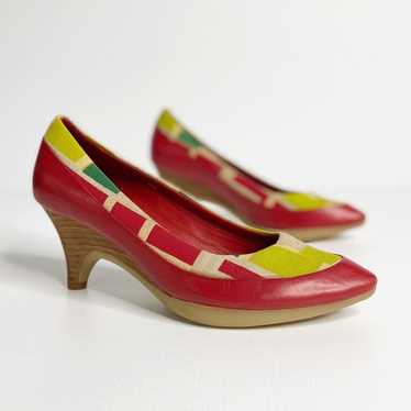 GLORY CHEN Retro Taylor Leather Heels Red Yellow … - image 1