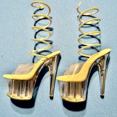 Pleaser 7” Clear Platform Sandal Stilettos with R… - image 1