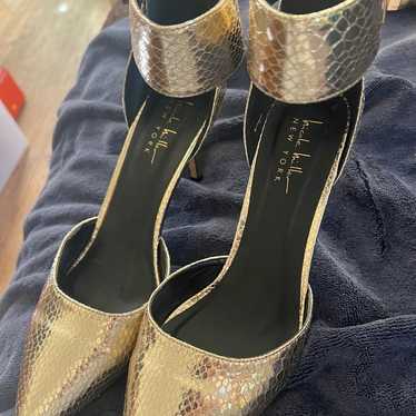 Nicole Miller Metallic Gold Snakeskin Ankle-strap 