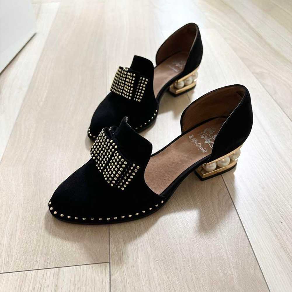 Black suede pumps with stud embellishments and pe… - image 1