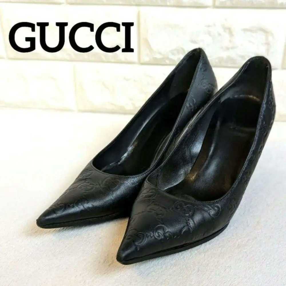 GUCCI high-heeled pumps in black leather with GG … - image 1