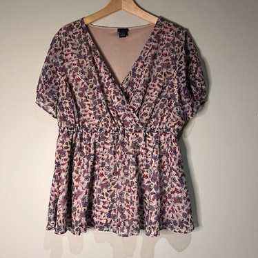 Torrid Floral Chiffon Babydoll Purple Blue Dress T