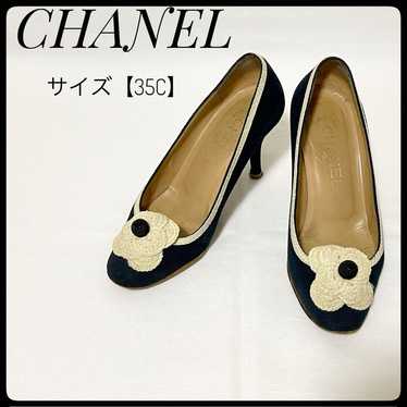 CHANEL Camellia 35C Pumps Coco Mark Navy Heels Ele