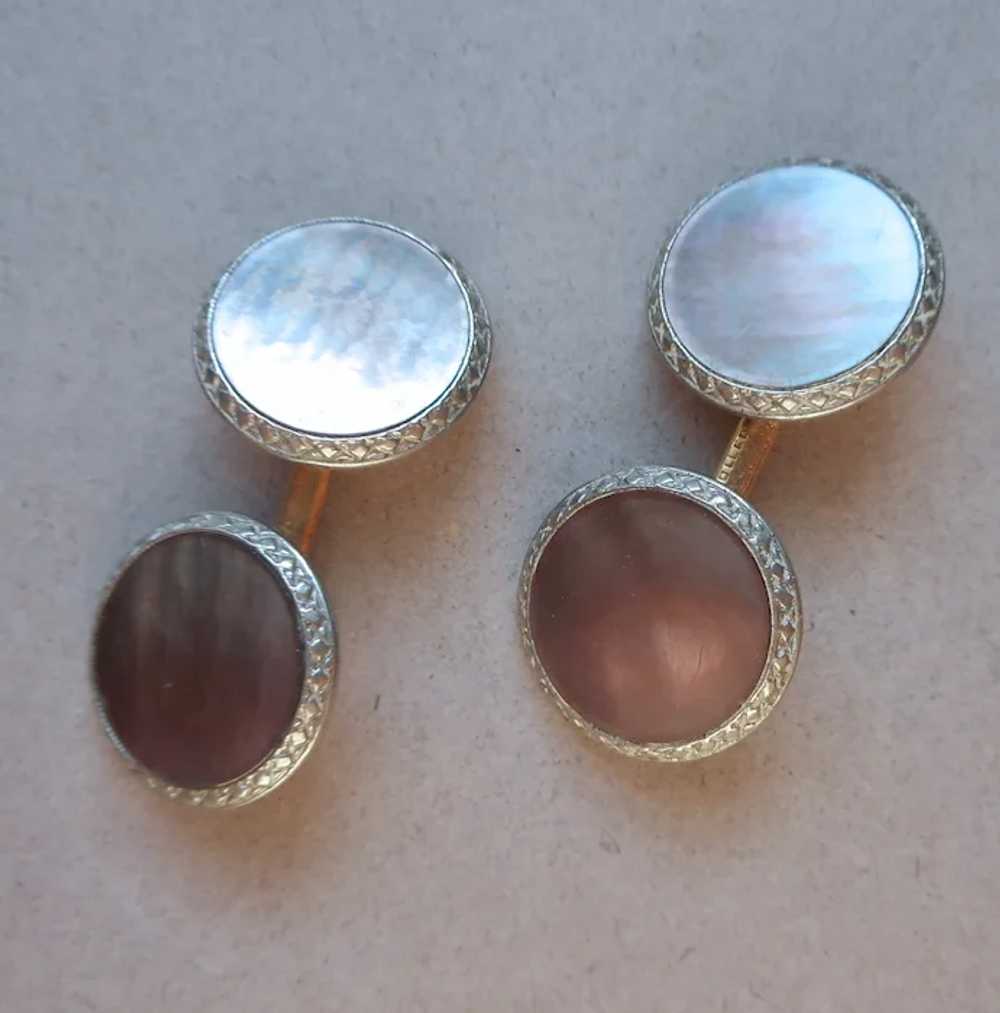 Antique Gray Mother Of Pearl White Gold Plated Bu… - image 2