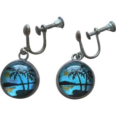 Butterfly Wing Earrings Vintage Screw Back Drop P… - image 1