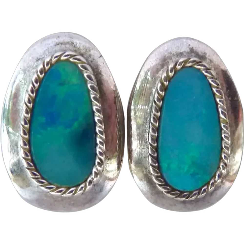 Sterling Silver 925 & Opal Pierced Earrings Signe… - image 1