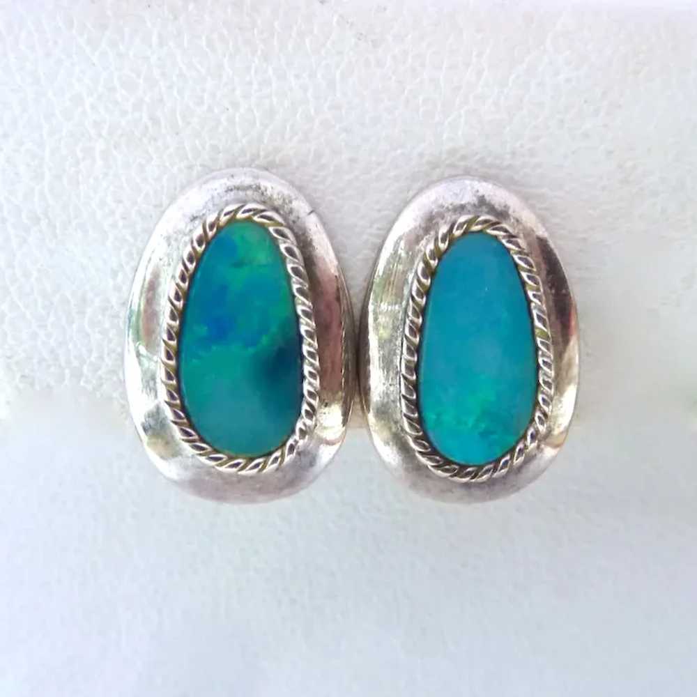 Sterling Silver 925 & Opal Pierced Earrings Signe… - image 2