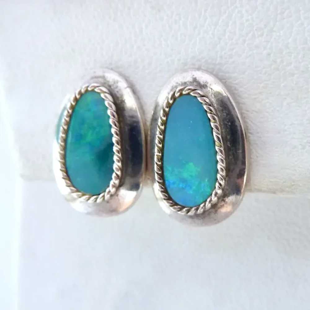 Sterling Silver 925 & Opal Pierced Earrings Signe… - image 4