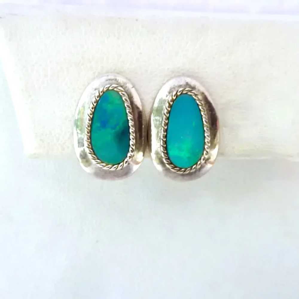 Sterling Silver 925 & Opal Pierced Earrings Signe… - image 5